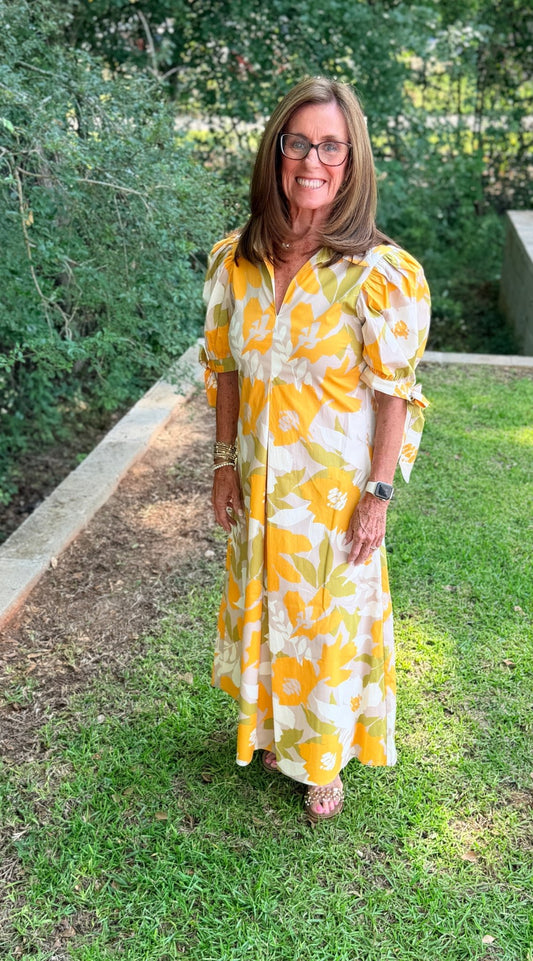 Big Bloom Floral Cotton Midi Dress | Chic Puff Sleeve Style - Hello Beautiful BoutiqueDressUncle Frank