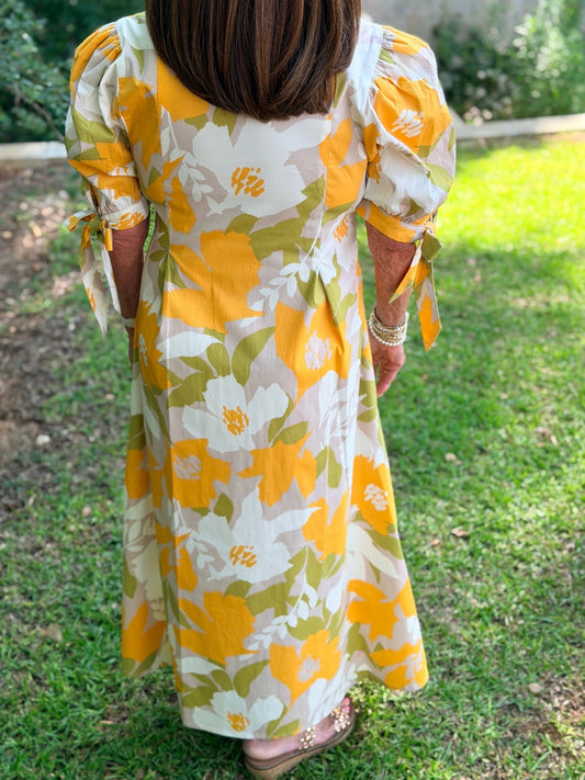 Big Bloom Floral Cotton Midi Dress | Chic Puff Sleeve Style - Hello Beautiful BoutiqueDressUncle Frank