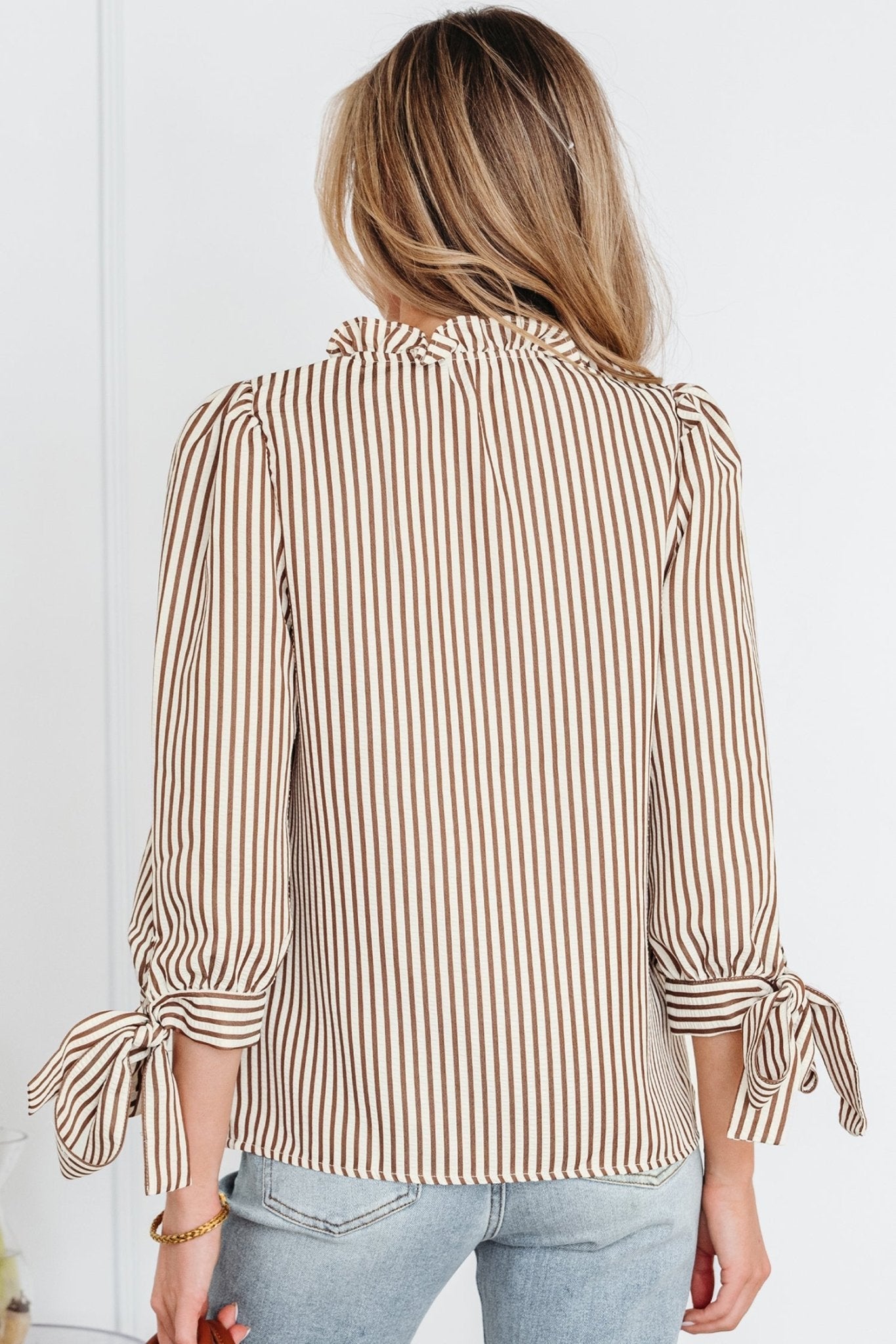 Blair Tied Cuffs Seersucker Blouse - Hello Beautiful BoutiqueBlouses & ShirtsThreaded Pear