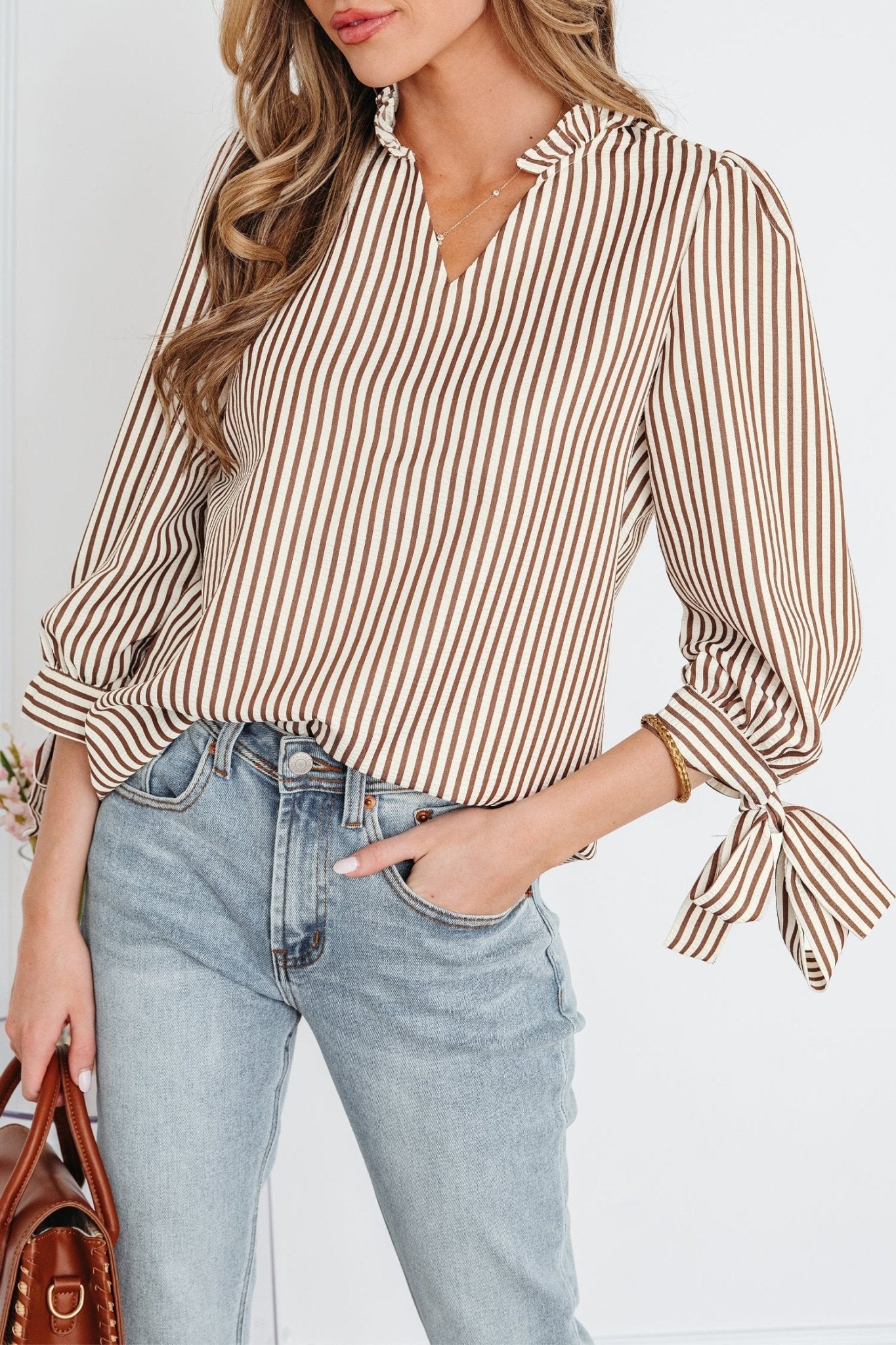 Blair Tied Cuffs Seersucker Blouse - Hello Beautiful BoutiqueBlouses & ShirtsThreaded Pear
