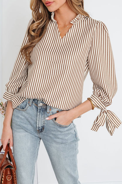 Blair Tied Cuffs Seersucker Blouse - Hello Beautiful BoutiqueBlouses & ShirtsThreaded Pear