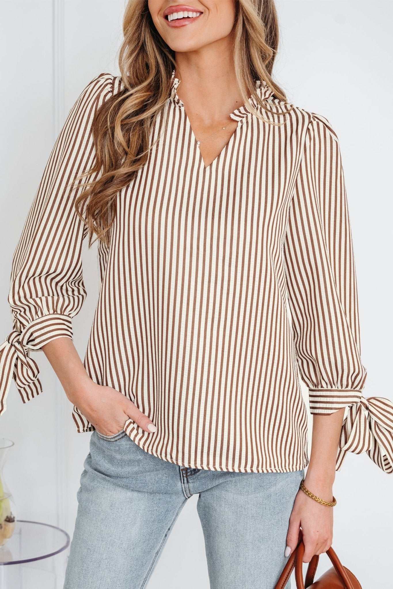 Blair Tied Cuffs Seersucker Blouse - Hello Beautiful BoutiqueBlouses & ShirtsThreaded Pear