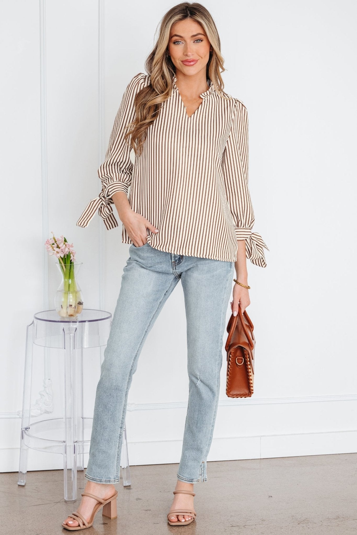 Blair Tied Cuffs Seersucker Blouse - Hello Beautiful BoutiqueBlouses & ShirtsThreaded Pear