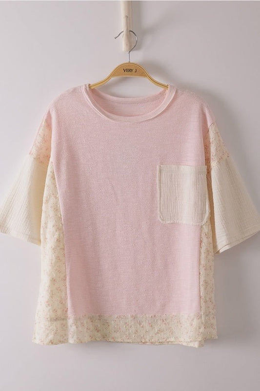 Bloom & Breeze Oversized Mixed Media Floral Knit Top - Hello Beautiful BoutiqueTopVery J