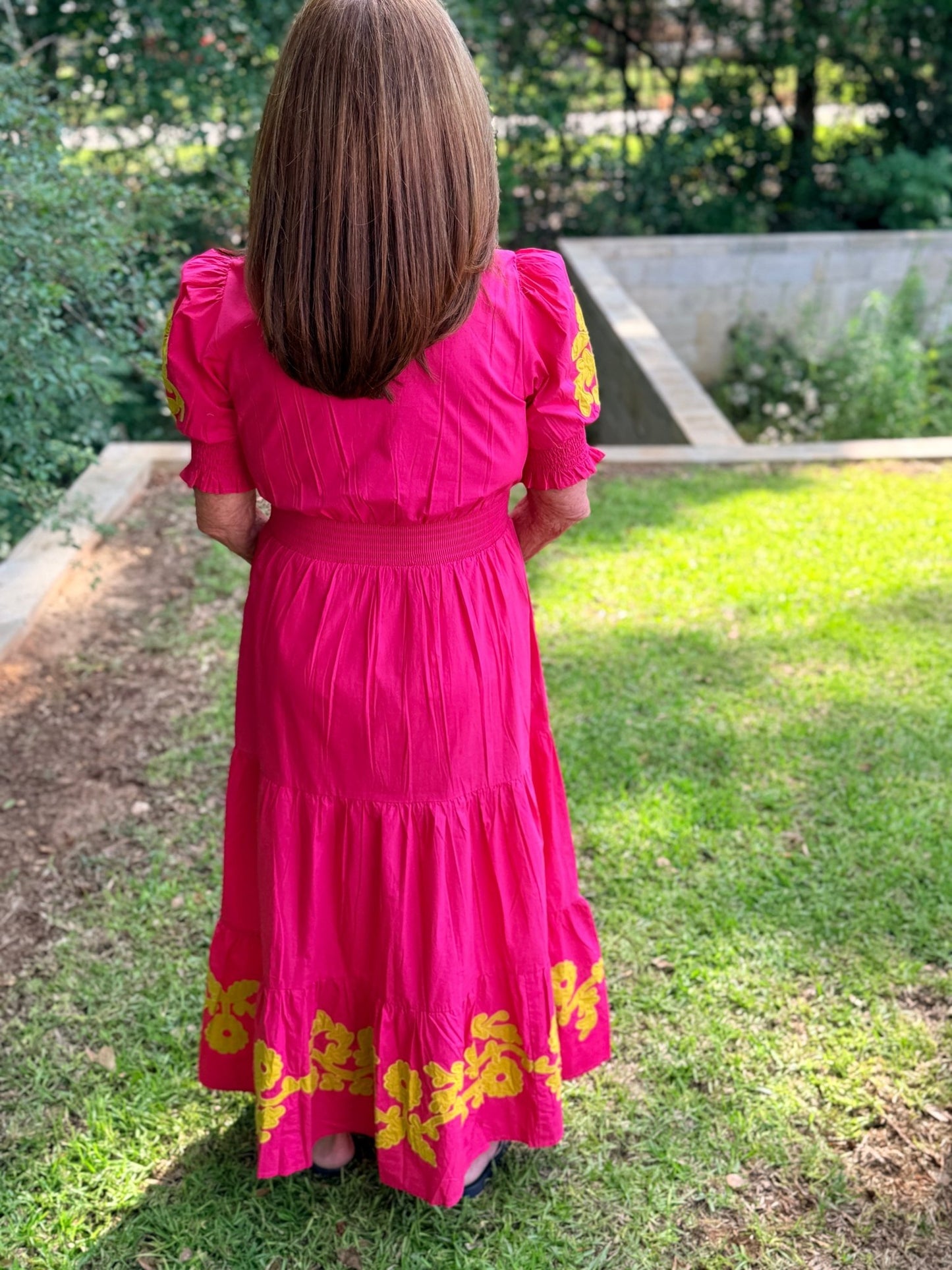 Bolden Applique Tiered Midi Dress – Vibrant Fuchsia & Lime - Hello Beautiful BoutiqueDressUncle Frank