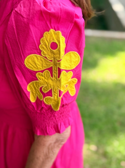 Bolden Applique Tiered Midi Dress – Vibrant Fuchsia & Lime - Hello Beautiful BoutiqueDressUncle Frank