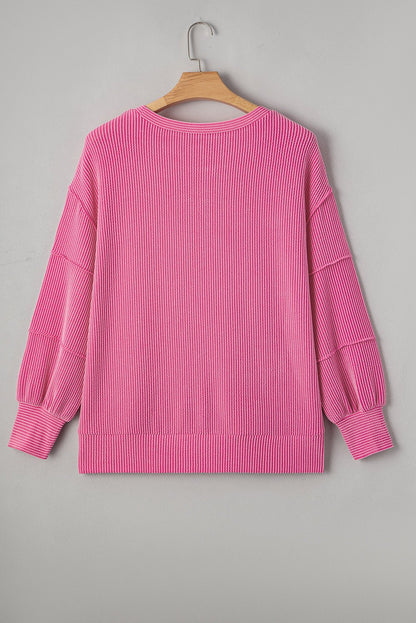Bonbon Spiral Ribbed Exposed Seam Detail Plus Size Long Sleeve Top - Hello Beautiful BoutiquePlus Size Long Sleeve TopsThreaded Pear