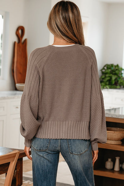 Briana Mixed Texture Knit Sweater - Hello Beautiful BoutiqueCardigansThreaded Pear