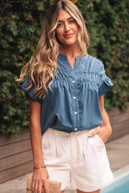 Briana Ruched Short Sleeve Shirt - Hello Beautiful BoutiqueBlouses & ShirtsThreaded Pear
