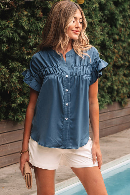 Briana Ruched Short Sleeve Shirt - Hello Beautiful BoutiqueBlouses & ShirtsThreaded Pear