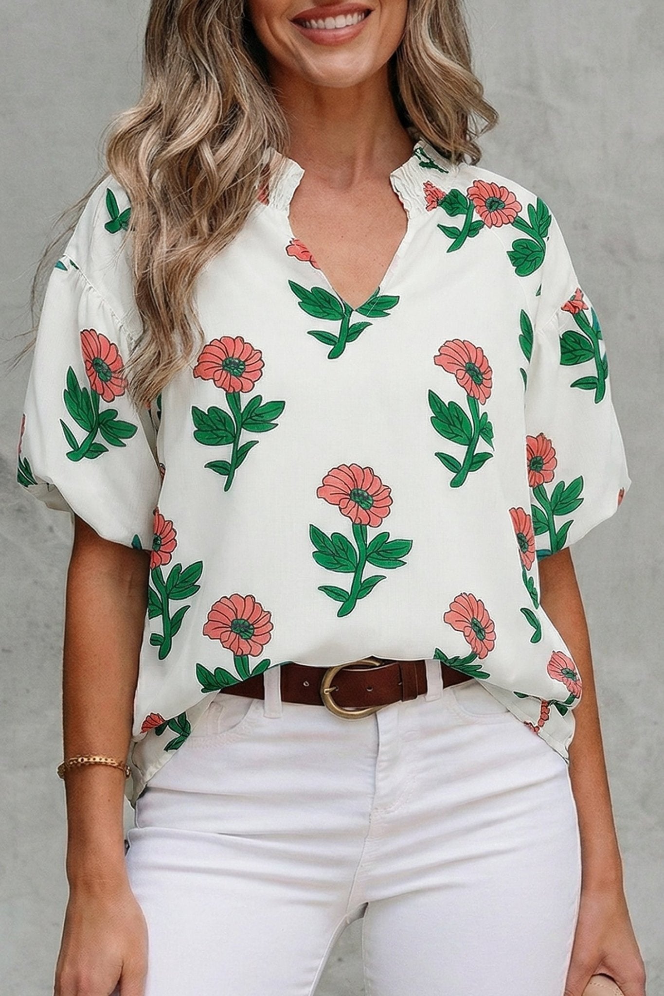 Briar Shirred Short Sleeve Blouse - Hello Beautiful BoutiqueBlouses & ShirtsThreaded Pear