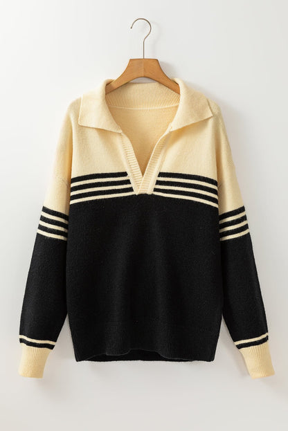 Briella Colorblock Stripe Collared Sweater - Hello Beautiful BoutiqueSweatersThreaded Pear