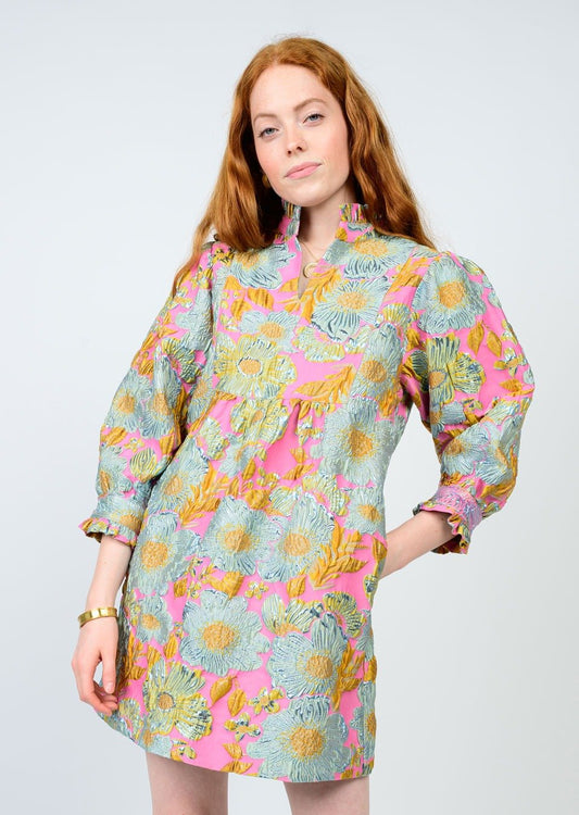 Brocade Ruffled Trim Dress 73681 - Hello Beautiful BoutiqueDressUncle Frank