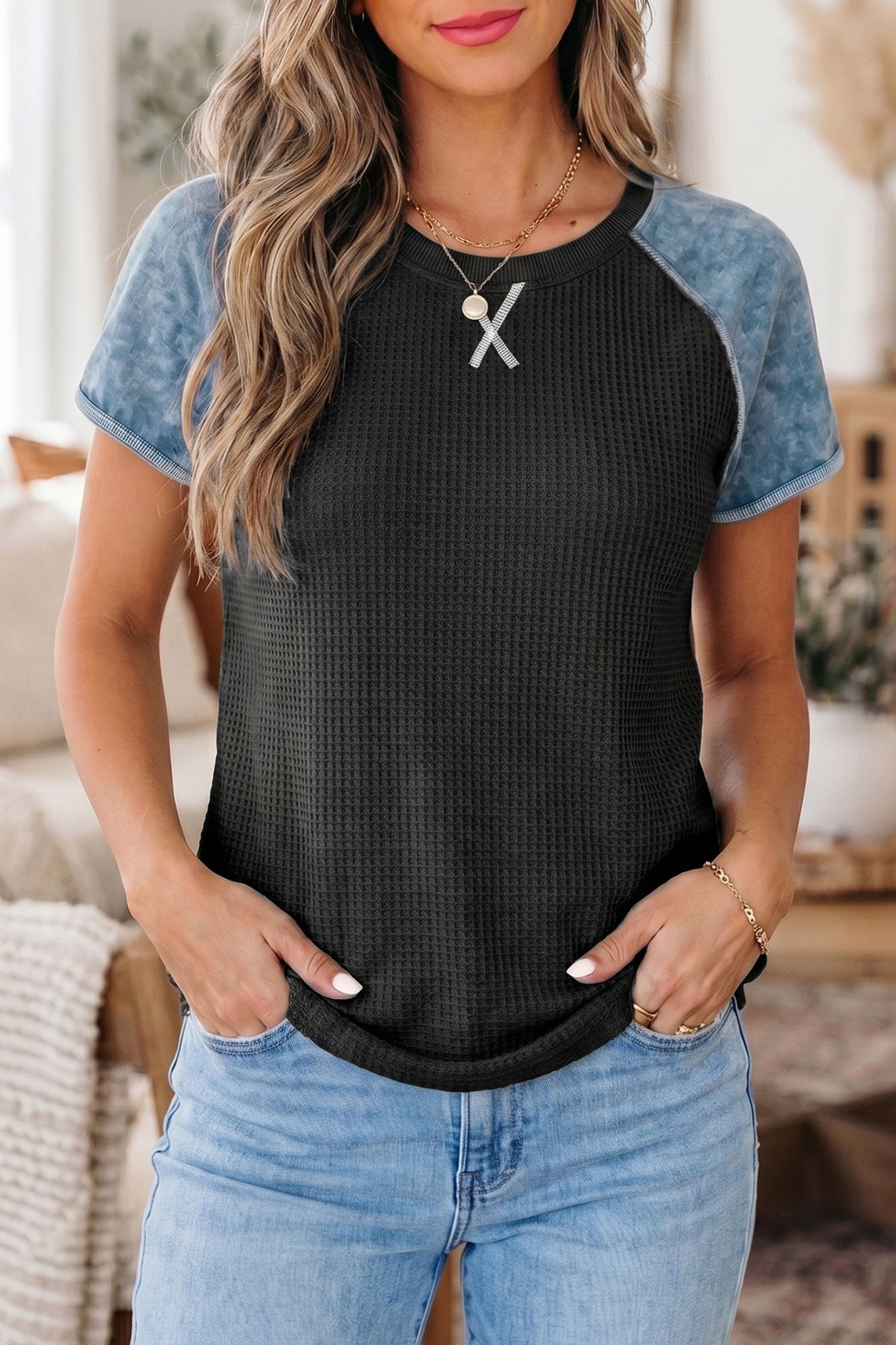 Brynleigh Patchwork Short Sleeve Top - Hello Beautiful BoutiqueTops & TeesThreaded Pear