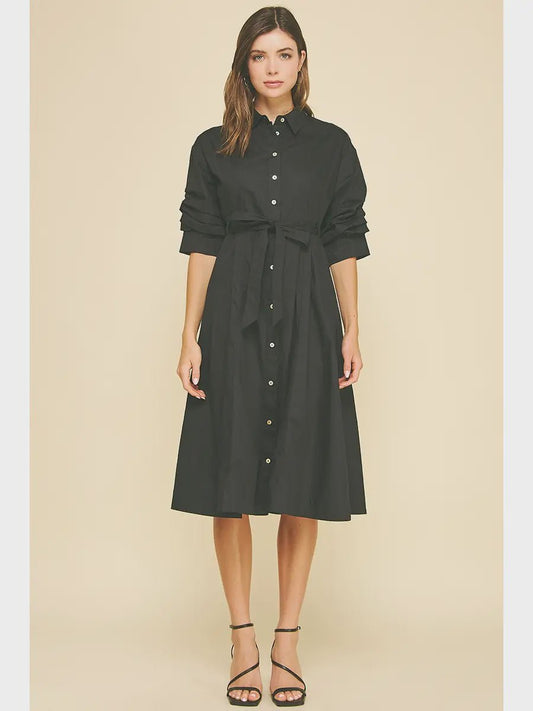 Button Down Midi with Tucked Sleeve 6269D - Hello Beautiful BoutiqueDressPinch