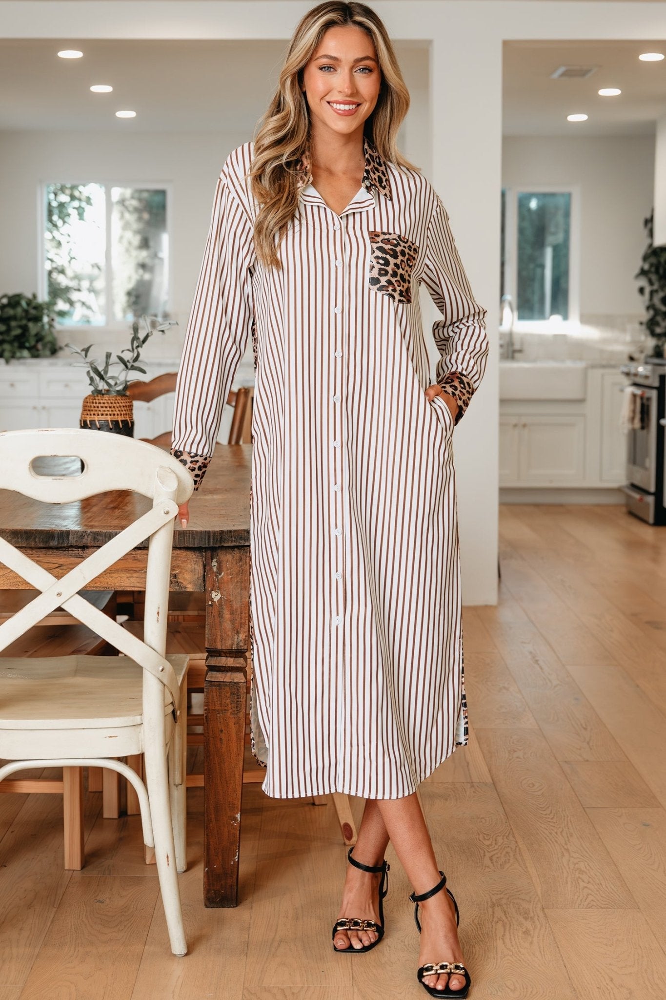 Caroline Contrast Patchwork Long Shirt Dress - Hello Beautiful BoutiqueMaxi DressesThreaded Pear