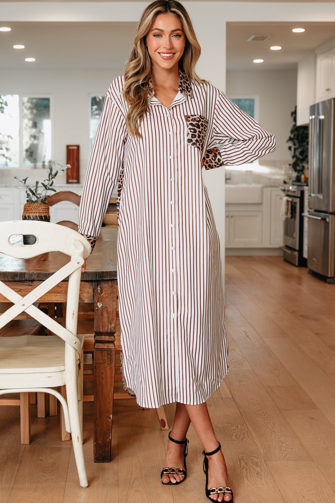 Caroline Contrast Patchwork Long Shirt Dress - Hello Beautiful BoutiqueMaxi DressesThreaded Pear