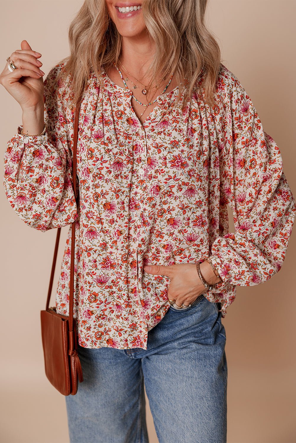 Carter Notched Puff Sleeve Blouse - Hello Beautiful BoutiqueBlouses & ShirtsThreaded Pear