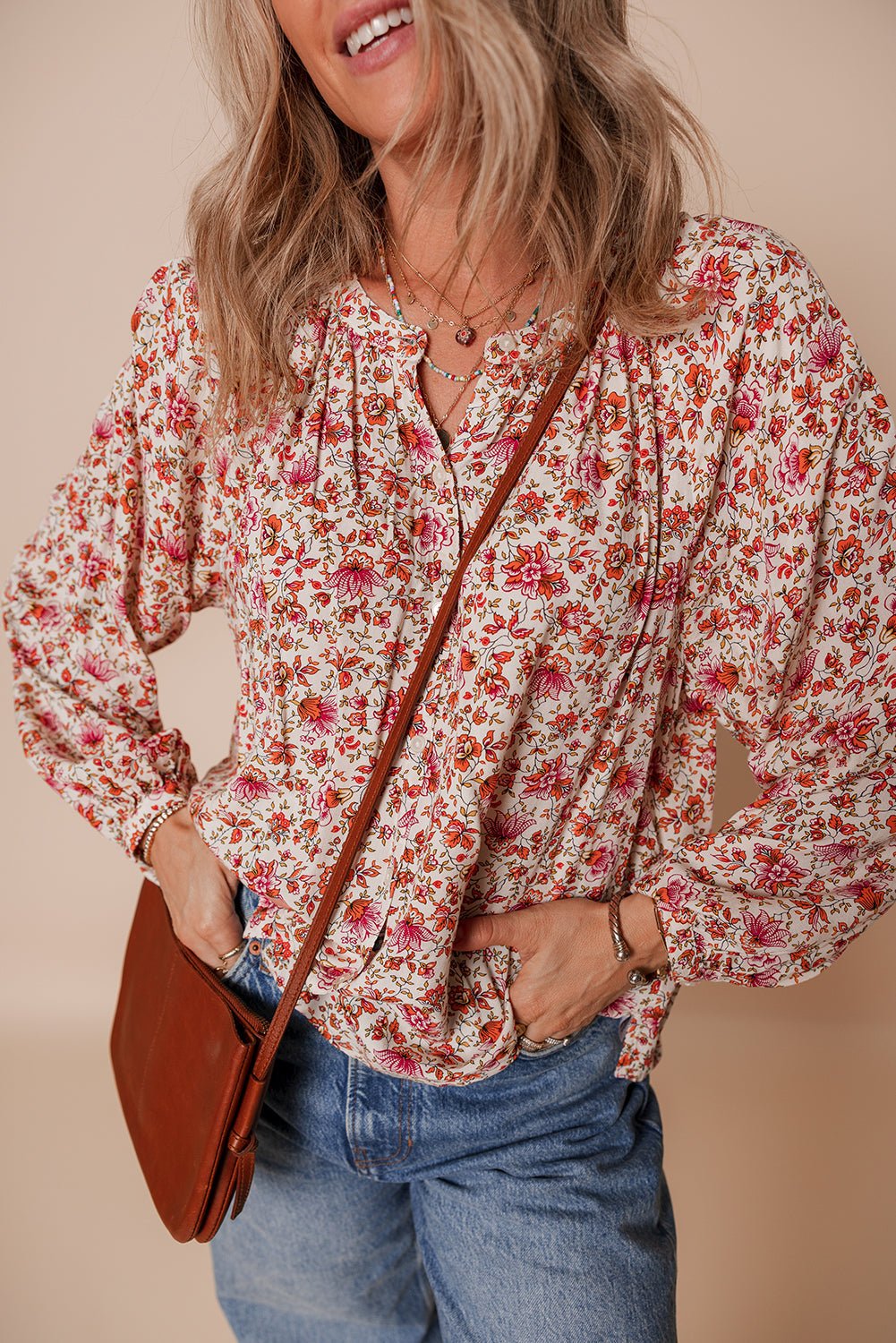Carter Notched Puff Sleeve Blouse - Hello Beautiful BoutiqueBlouses & ShirtsThreaded Pear