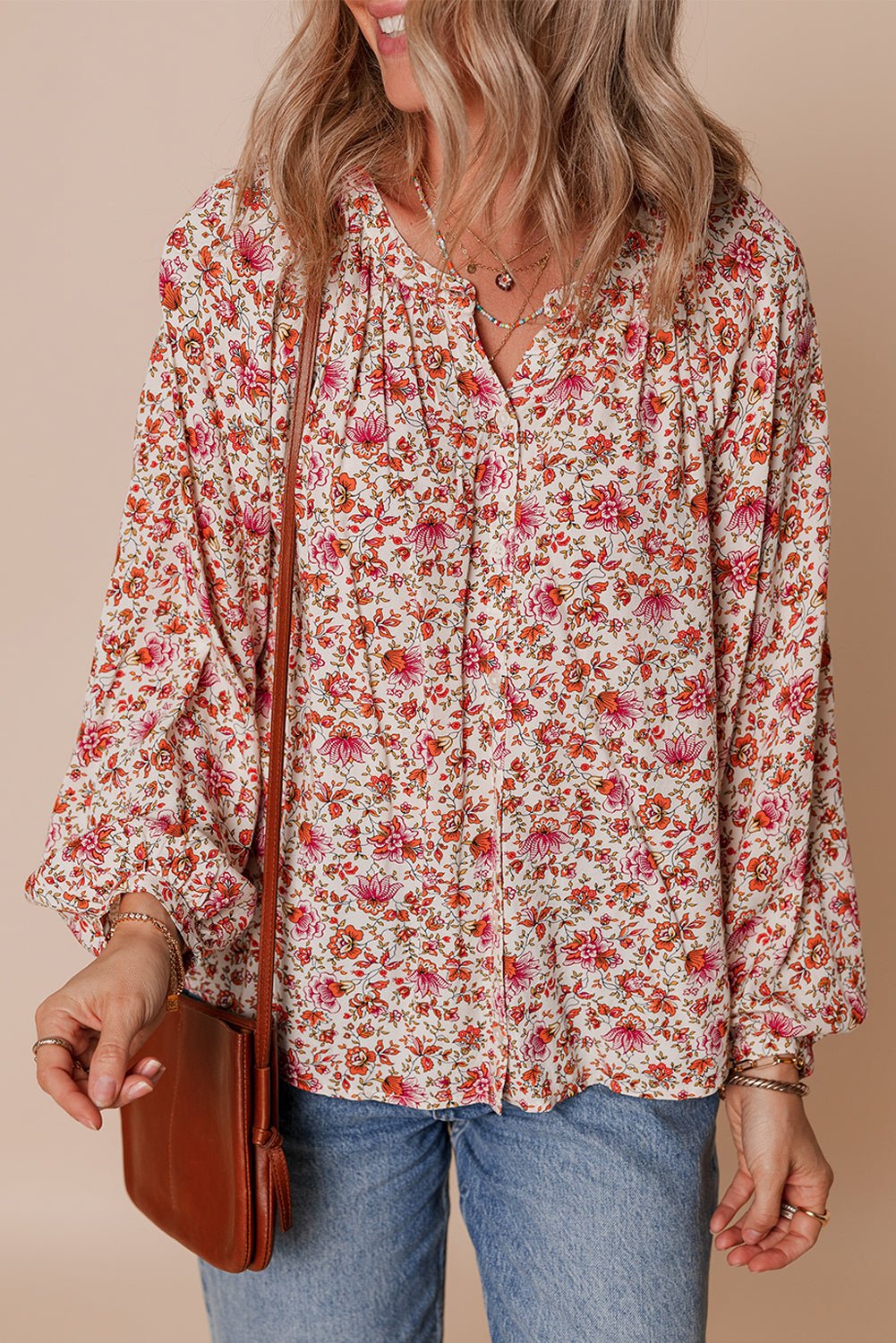 Carter Notched Puff Sleeve Blouse - Hello Beautiful BoutiqueBlouses & ShirtsThreaded Pear