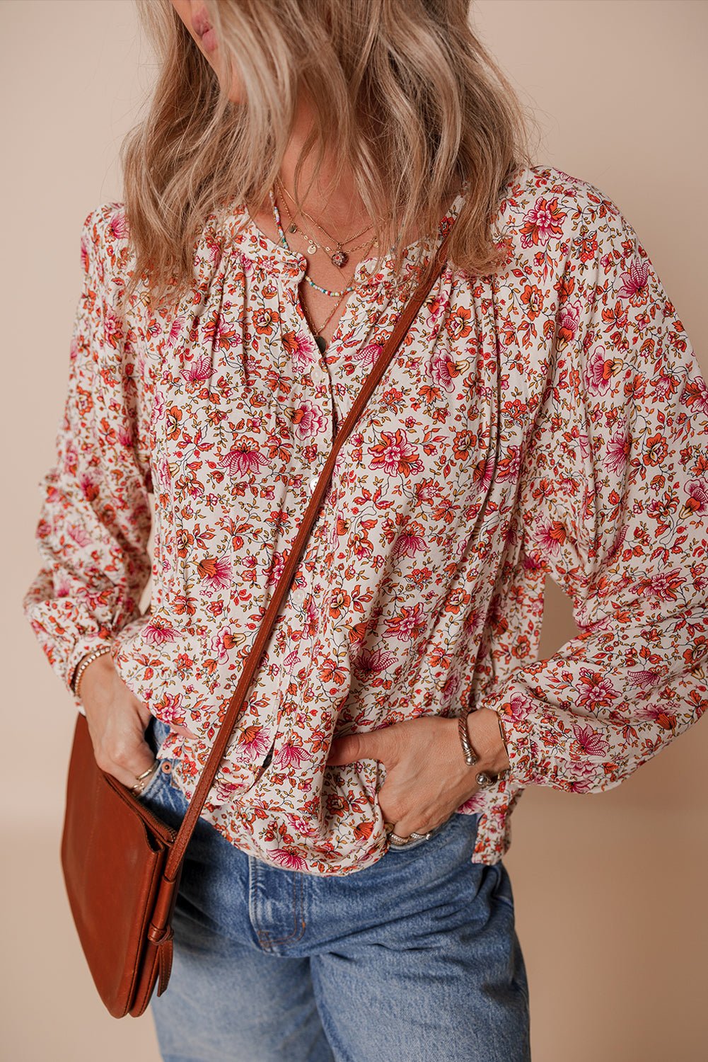 Carter Notched Puff Sleeve Blouse - Hello Beautiful BoutiqueBlouses & ShirtsThreaded Pear