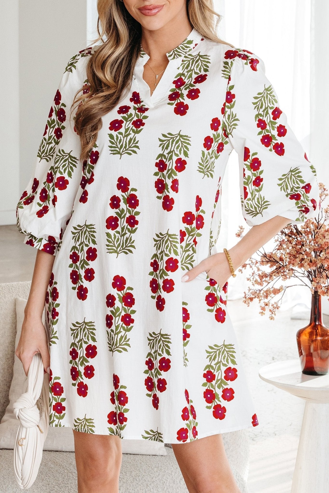 Catalina Sleeve Loose Mini Dress - Hello Beautiful BoutiqueFloral DressesThreaded Pear