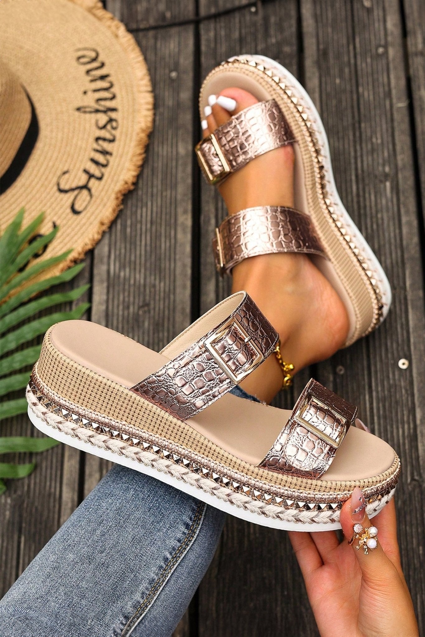 Cattleya Buckle Wedge Platform Slippers - Hello Beautiful BoutiqueSlippersThreaded Pear