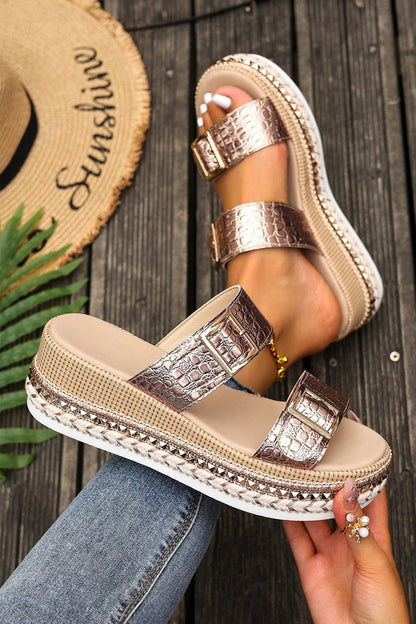 Cattleya Buckle Wedge Platform Slippers - Hello Beautiful BoutiqueSlippersThreaded Pear