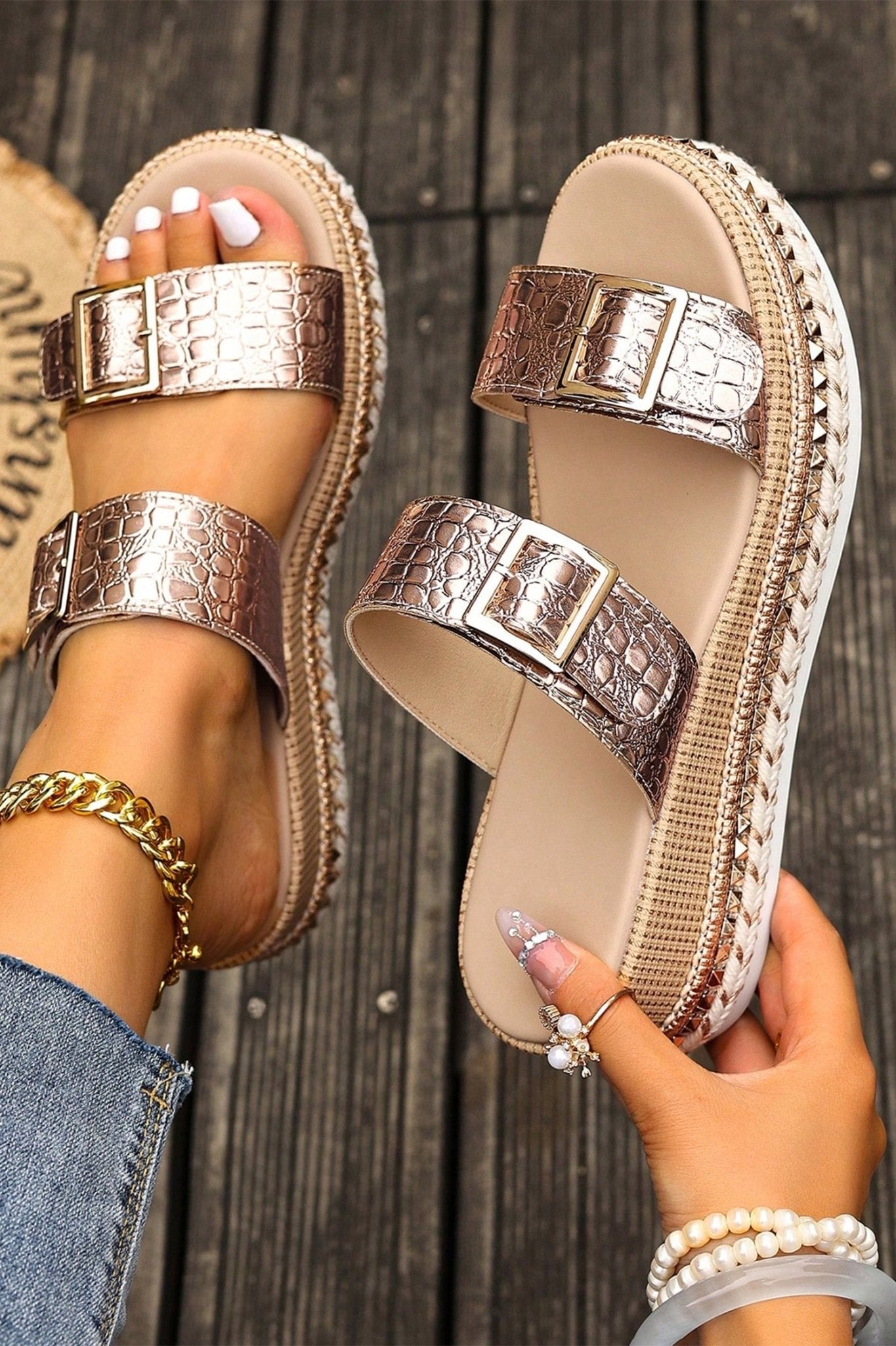 Cattleya Buckle Wedge Platform Slippers - Hello Beautiful BoutiqueSlippersThreaded Pear