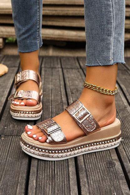 Cattleya Buckle Wedge Platform Slippers - Hello Beautiful BoutiqueSlippersThreaded Pear