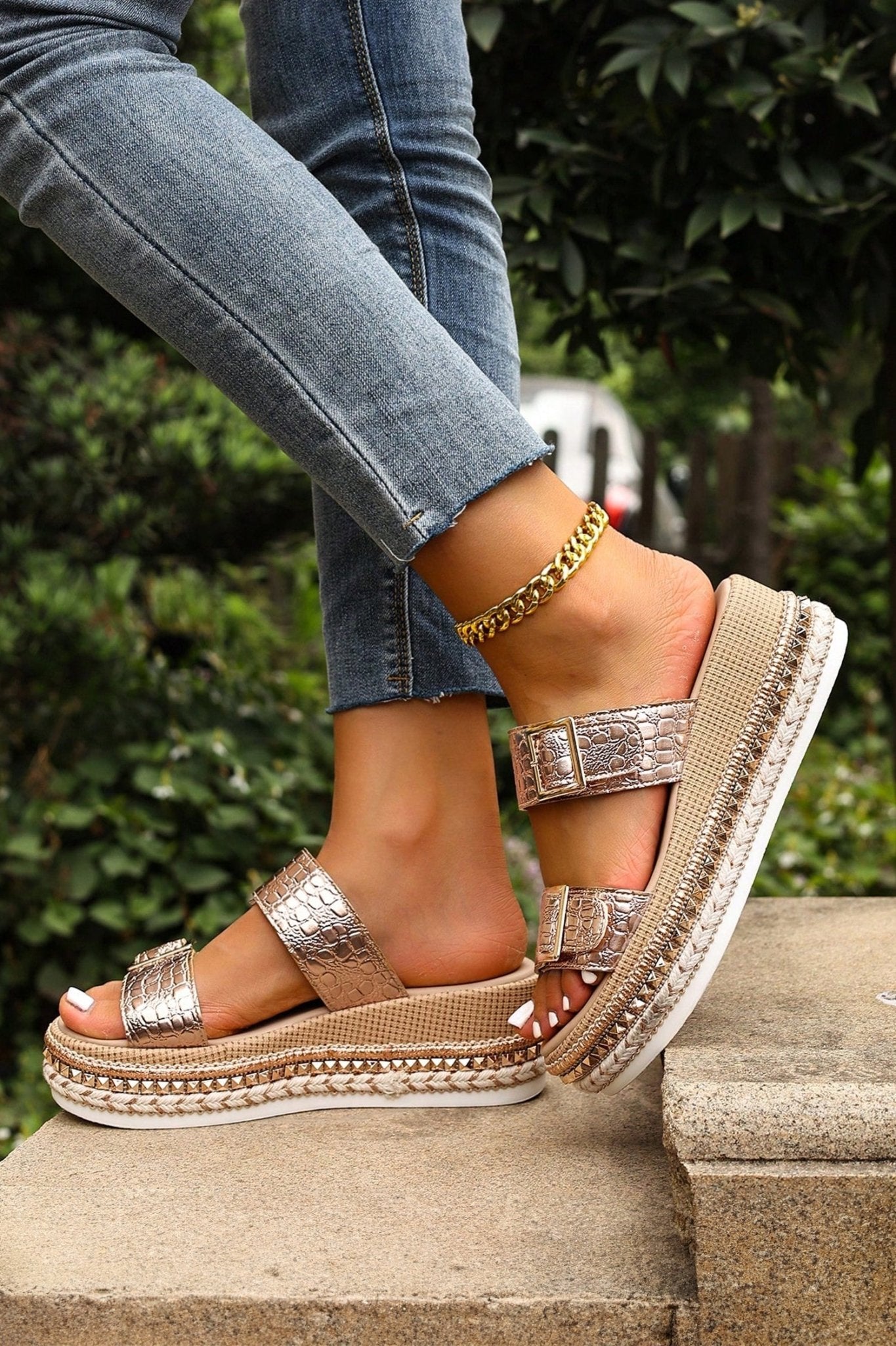 Cattleya Buckle Wedge Platform Slippers - Hello Beautiful BoutiqueSlippersThreaded Pear