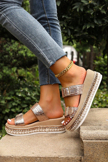 Cattleya Buckle Wedge Platform Slippers - Hello Beautiful BoutiqueSlippersThreaded Pear