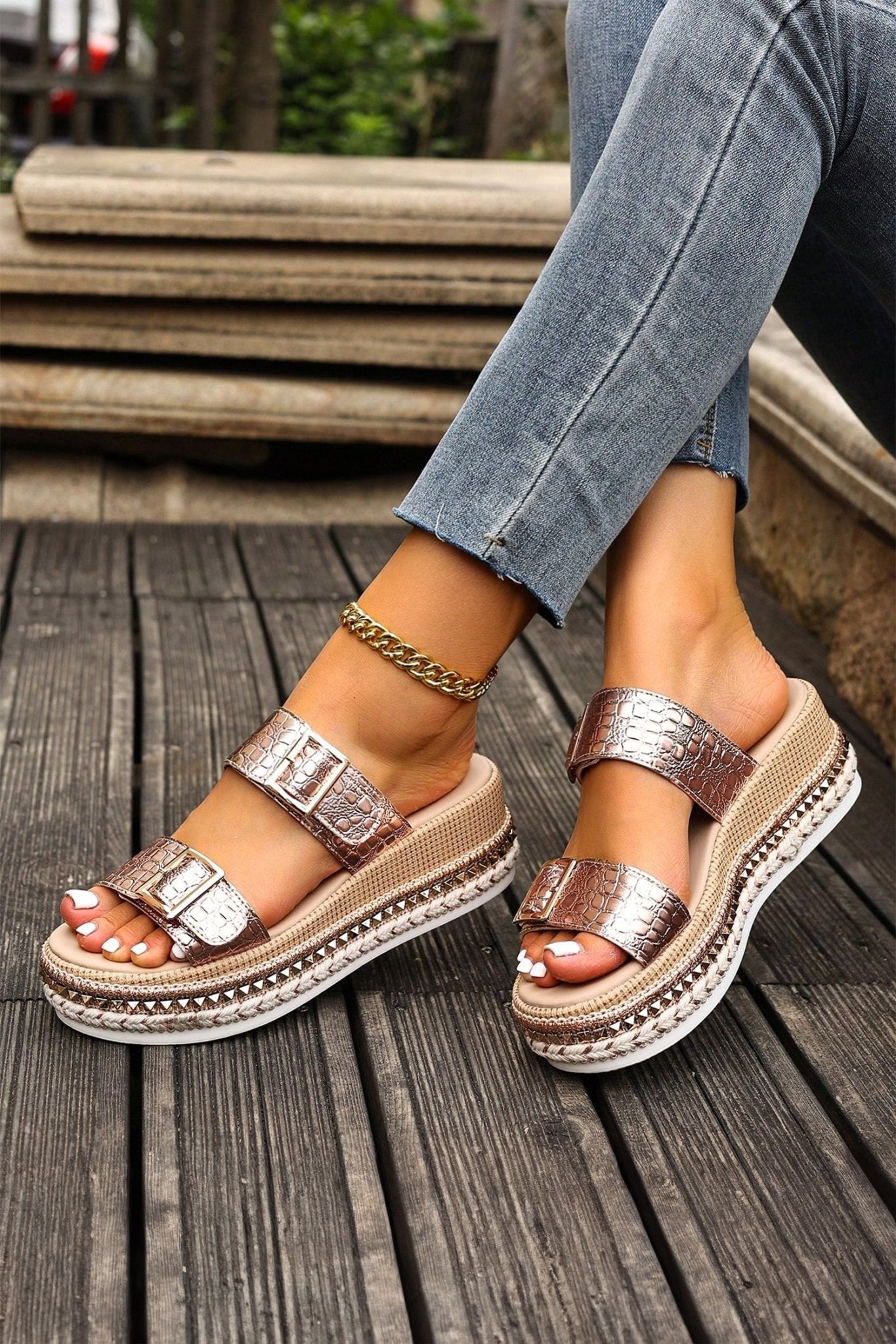 Cattleya Buckle Wedge Platform Slippers - Hello Beautiful BoutiqueSlippersThreaded Pear