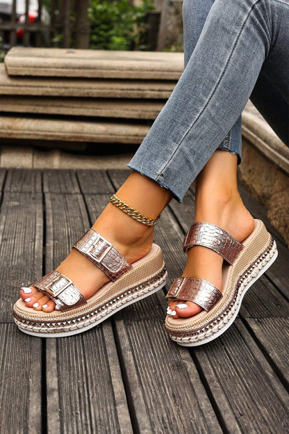 Cattleya Buckle Wedge Platform Slippers - Hello Beautiful BoutiqueSlippersThreaded Pear