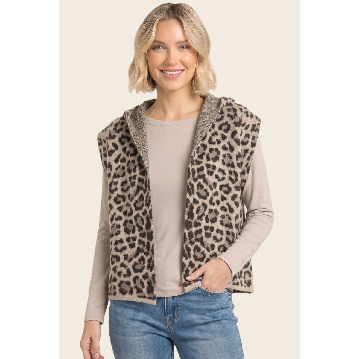 Leopard Jacquard Hooded Sweater Vest