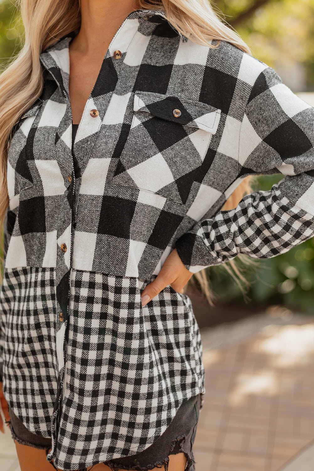 Cecelia Patchwork Drawstring Hooded Shacket - Hello Beautiful Boutique15% OFFThreaded Pear