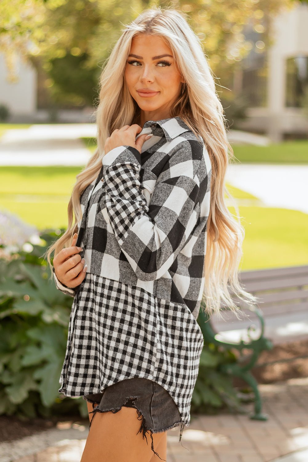 Cecelia Patchwork Drawstring Hooded Shacket - Hello Beautiful Boutique15% OFFThreaded Pear