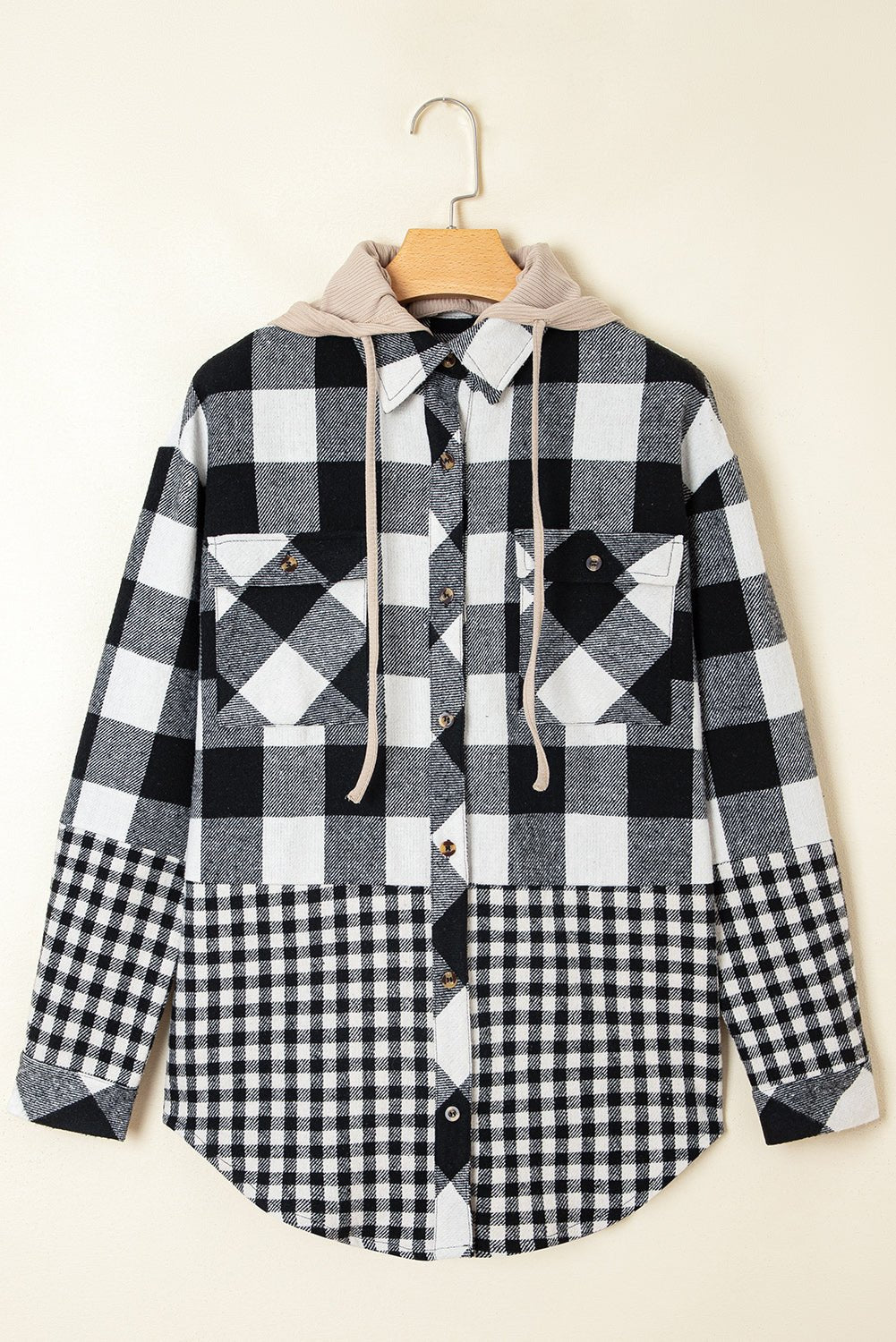 Cecelia Patchwork Drawstring Hooded Shacket - Hello Beautiful Boutique15% OFFThreaded Pear