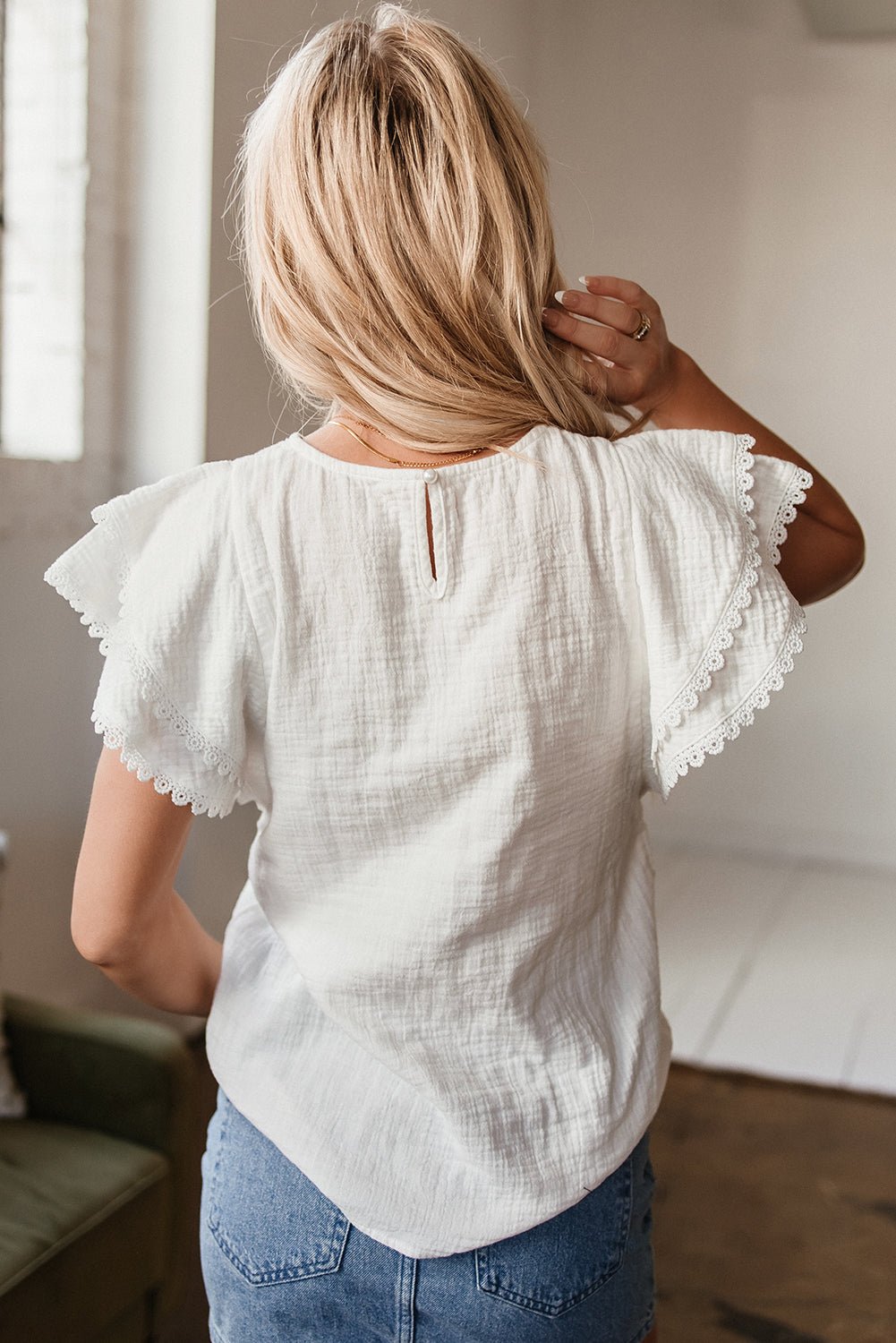 Cecelia Ruffled Flutter Sleeve Blouse - Hello Beautiful BoutiqueBlouses & ShirtsThreaded Pear