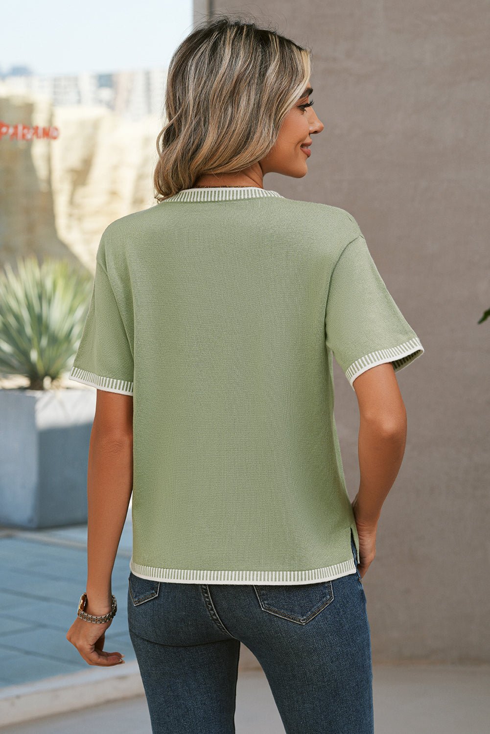 Cecelia Trim Half Sleeve Sweater - Hello Beautiful BoutiqueShort Sleeve SweatersThreaded Pear