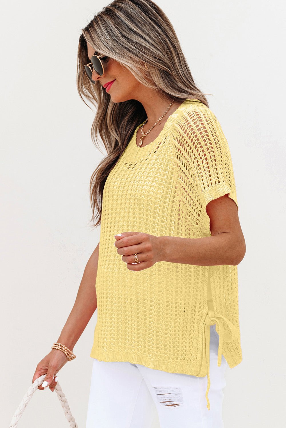 Celine Tied Short Sleeve Sweater - Hello Beautiful BoutiqueShort Sleeve SweatersThreaded Pear