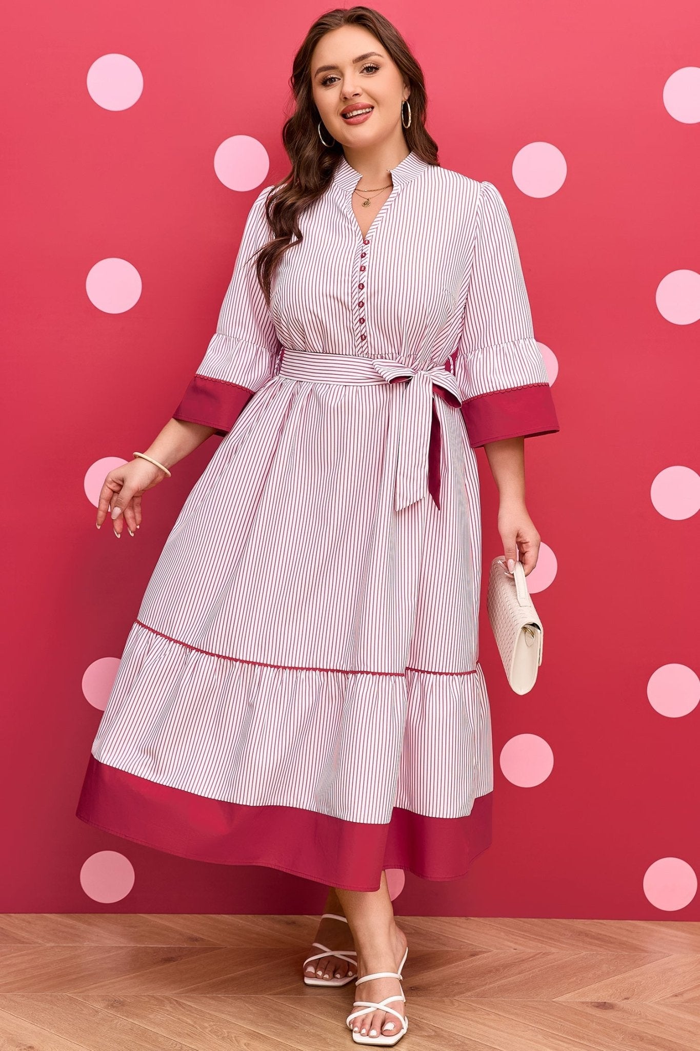 Charlee Hem Pinstriped Midi PLUS Dress - Hello Beautiful BoutiquePlus Size Midi DressesThreaded Pear