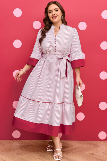 Charlee Hem Pinstriped Midi PLUS Dress - Hello Beautiful BoutiquePlus Size Midi DressesThreaded Pear