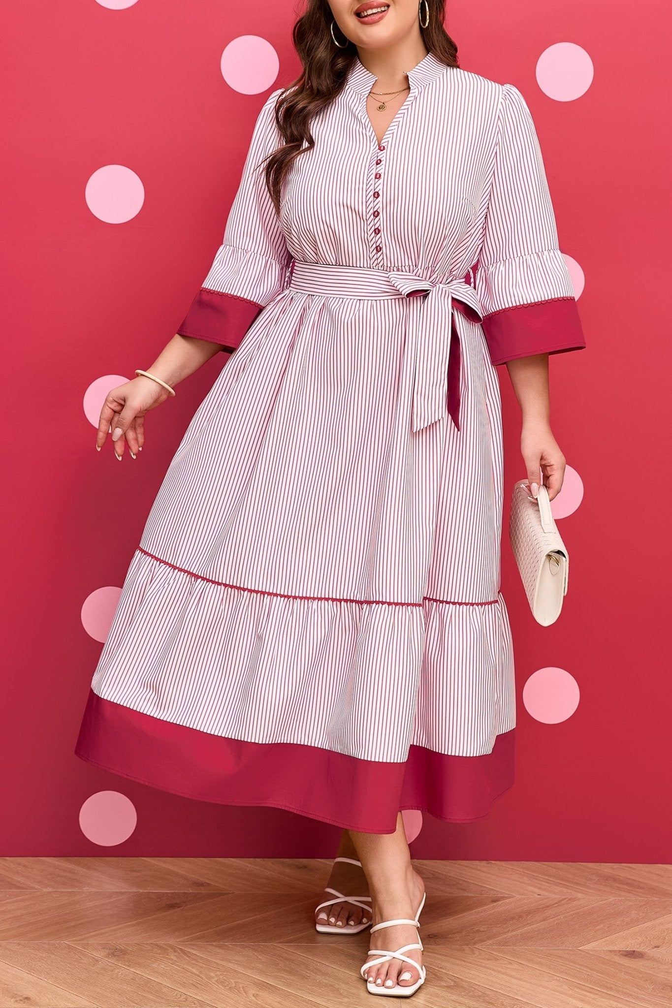 Charlee Hem Pinstriped Midi PLUS Dress - Hello Beautiful BoutiquePlus Size Midi DressesThreaded Pear