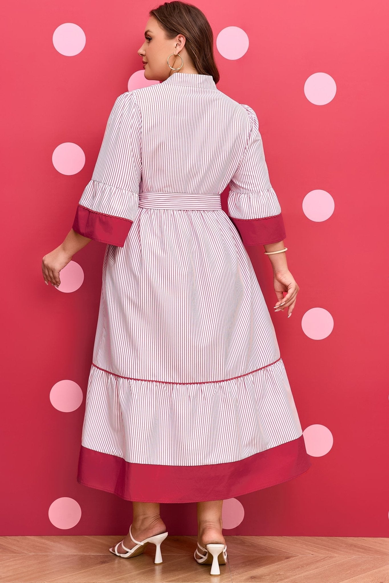 Charlee Hem Pinstriped Midi PLUS Dress - Hello Beautiful BoutiquePlus Size Midi DressesThreaded Pear