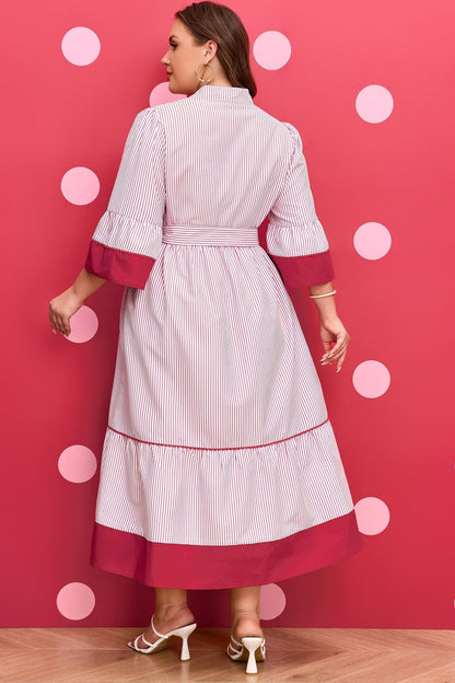 Charlee Hem Pinstriped Midi PLUS Dress - Hello Beautiful BoutiquePlus Size Midi DressesThreaded Pear