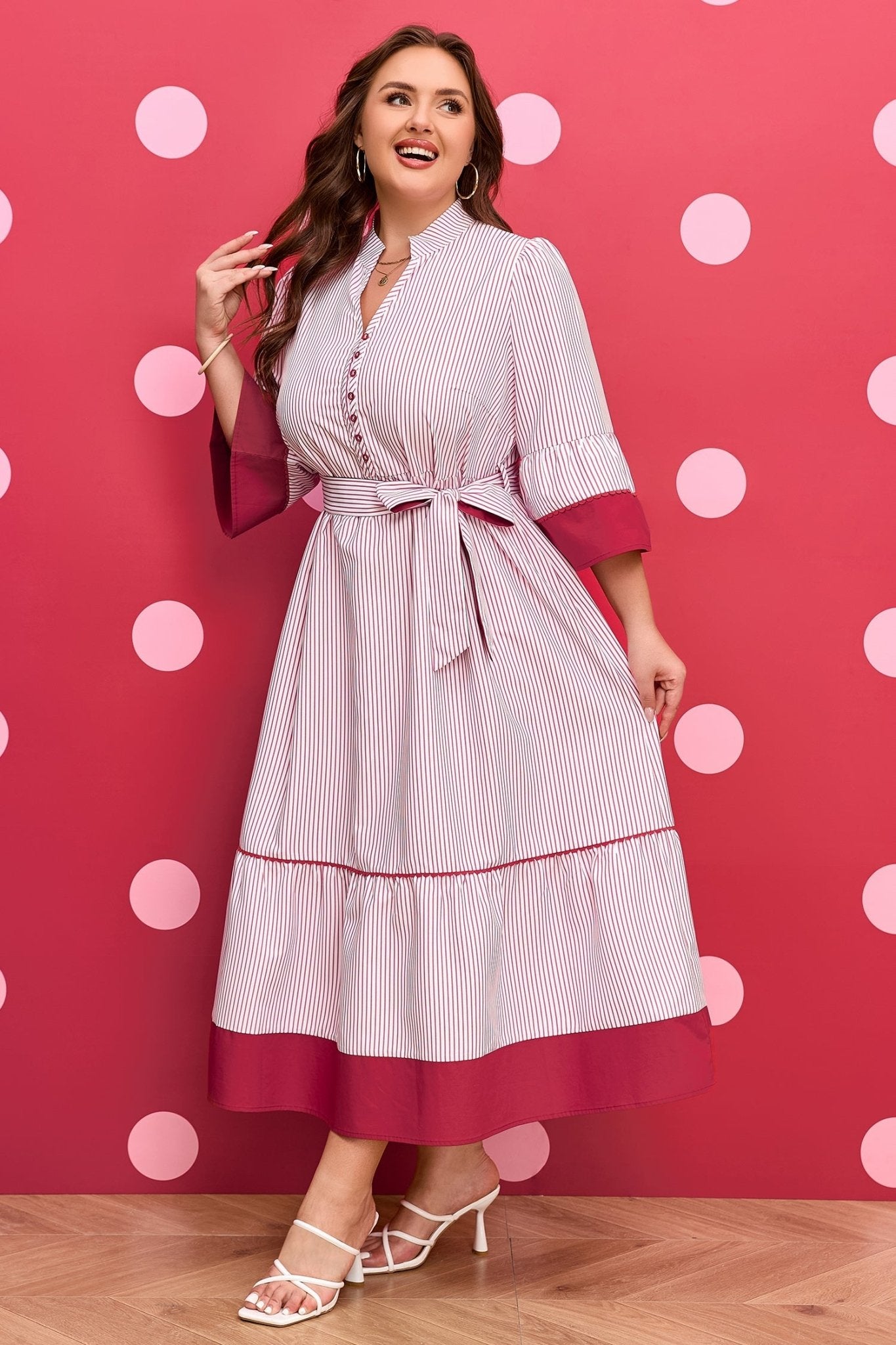 Charlee Hem Pinstriped Midi PLUS Dress - Hello Beautiful BoutiquePlus Size Midi DressesThreaded Pear