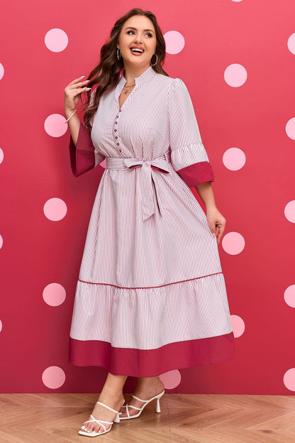 Charlee Hem Pinstriped Midi PLUS Dress - Hello Beautiful BoutiquePlus Size Midi DressesThreaded Pear