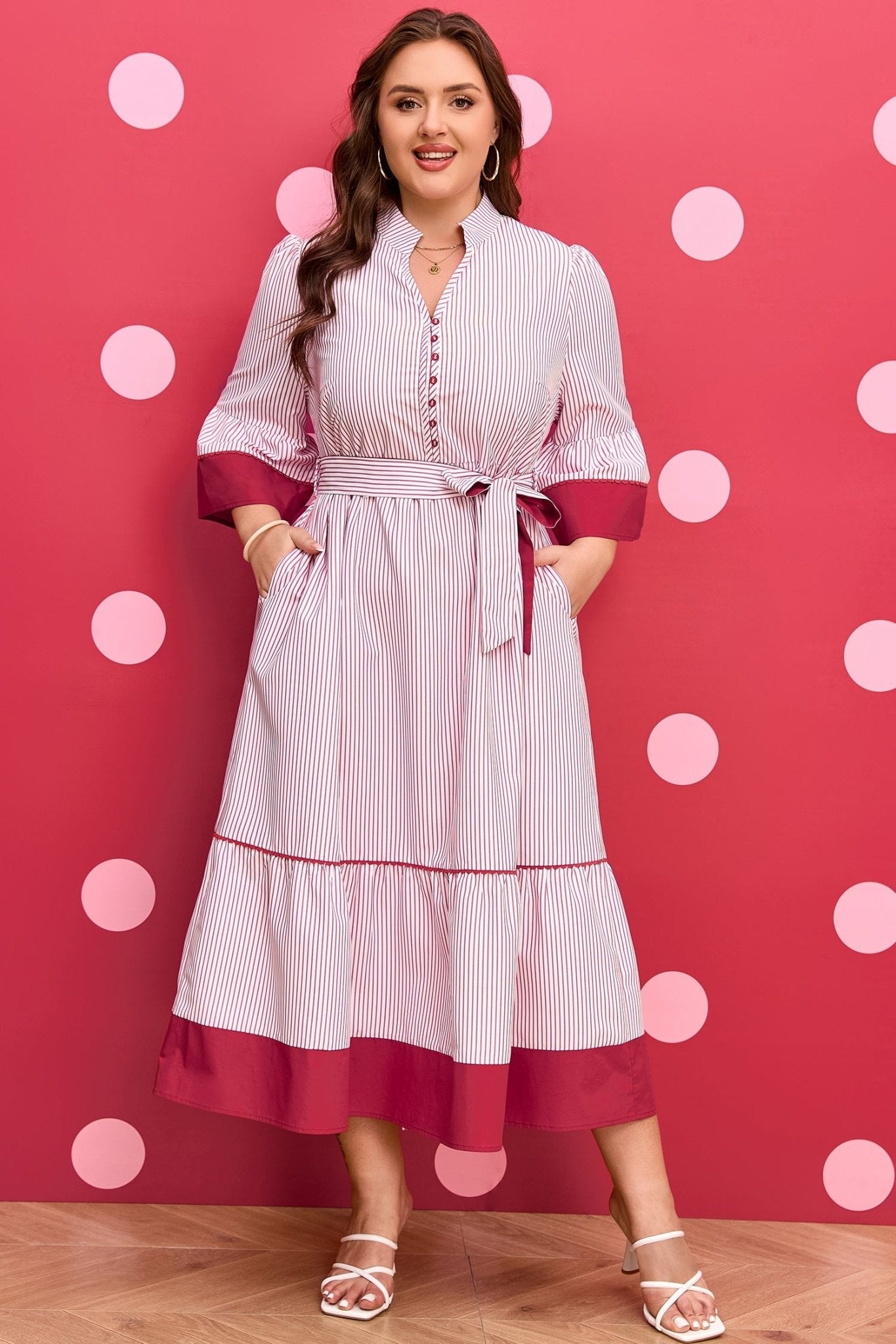 Charlee Hem Pinstriped Midi PLUS Dress - Hello Beautiful BoutiquePlus Size Midi DressesThreaded Pear