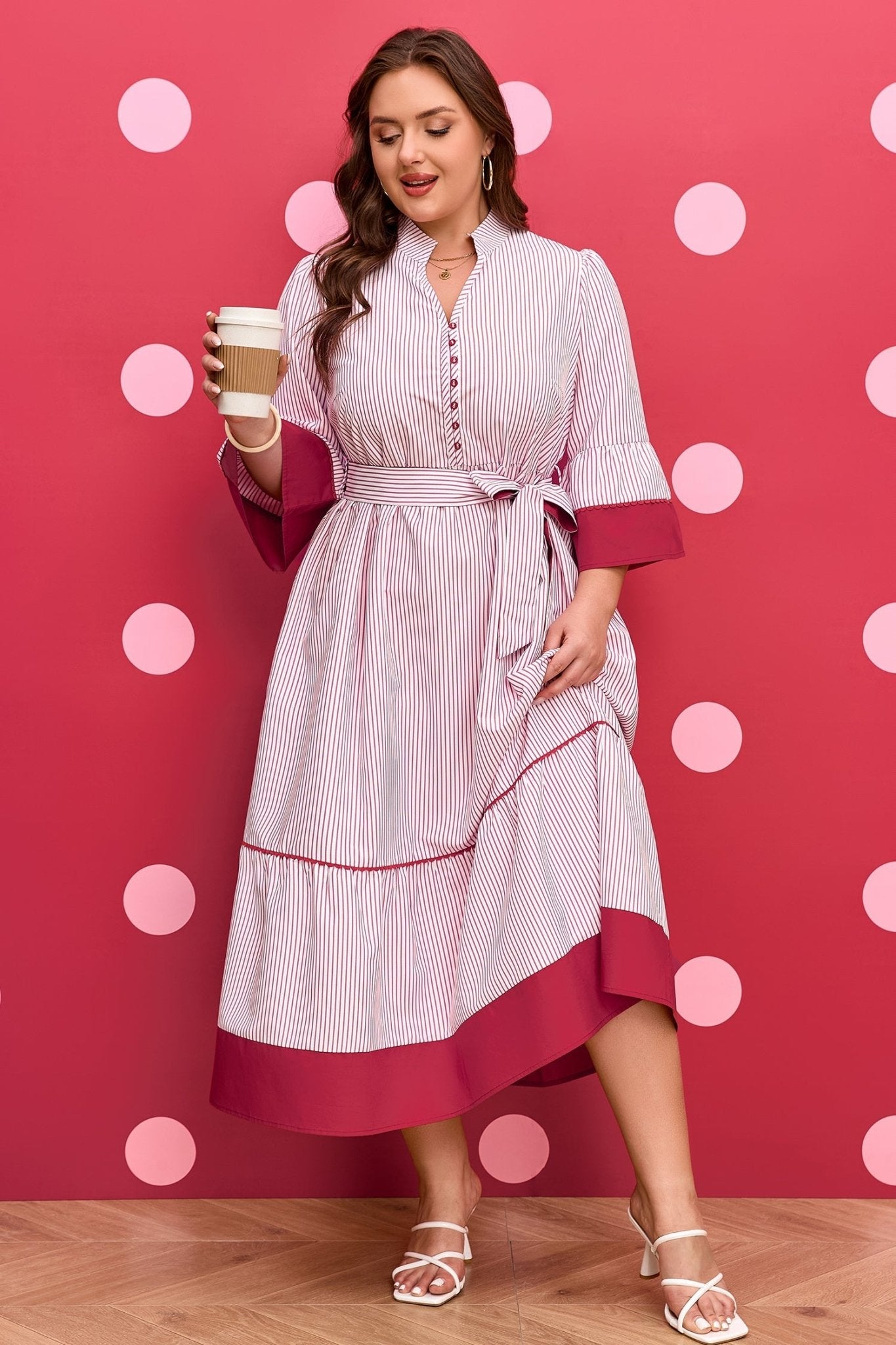 Charlee Hem Pinstriped Midi PLUS Dress - Hello Beautiful BoutiquePlus Size Midi DressesThreaded Pear